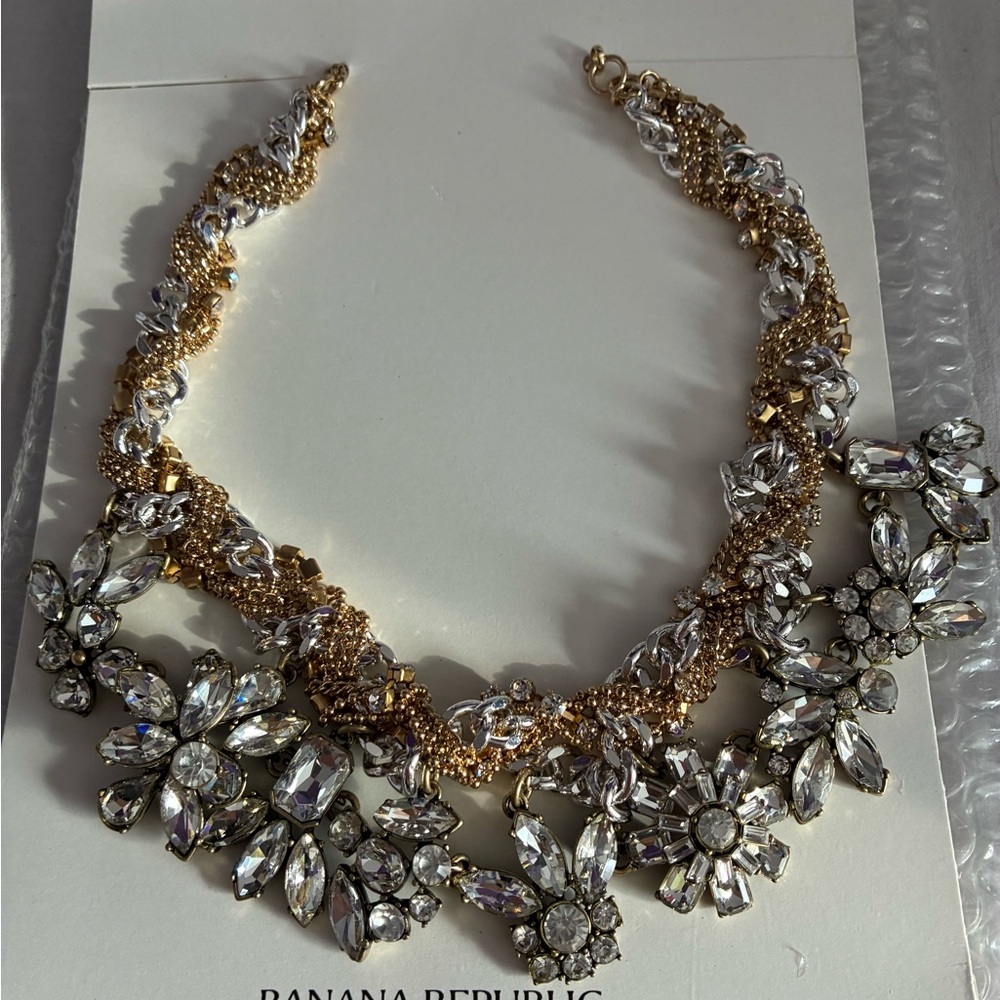 Banana Republic Braided Crystal Statement Necklace NWOT